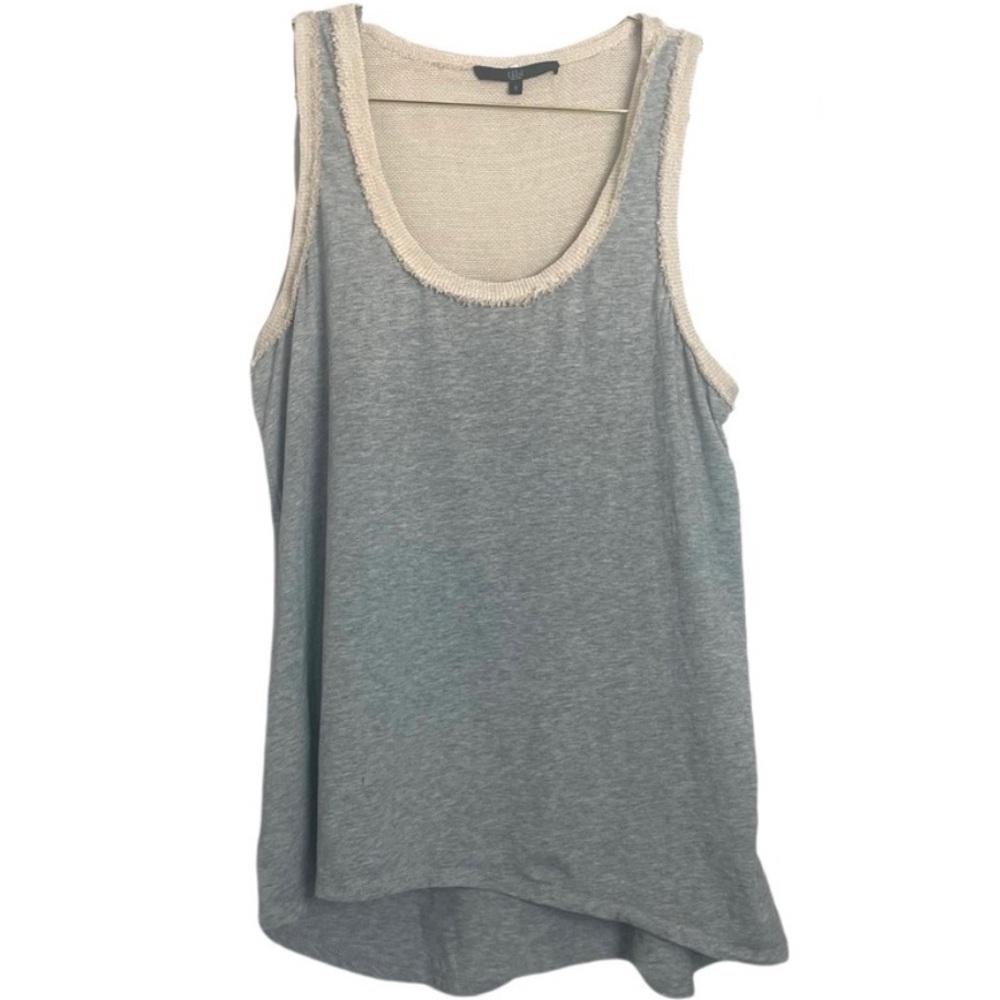 Tibi gray cream knit colorblock two tone paneled flowy raw trim scoop tank top